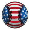 USA patriotic baseball sticker featuring red white and blue American flag stars stripes and baseball stitching, round waterproof vinyl decal measuring 2 inches