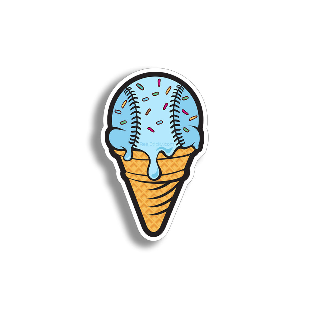 Blue Baseball Ice Cream Cone Sticker