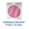 Real Sticky 3-inch Bubblegum Baseball vinyl sticker featuring a pink baseball with white stitches, displayed on Made in USA packaging labeled waterproof and dishwasher safe.