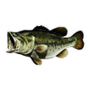 Realistic largemouth bass fish waterproof vinyl sticker featuring an open mouth, olive-green scales, dark lateral stripe, detailed fins, and a white precision die-cut border.