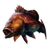 Realistic mangrove snapper fish vinyl sticker featuring copper-red scales, sharp teeth, open mouth, tall spiny dorsal fin, dark blue-green lower body, and detailed fins.