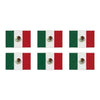 Six mini Mexican flag vinyl stickers arranged in two rows of three, featuring green, white, and red vertical stripes with Mexico's national eagle and serpent emblem.