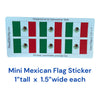 Real Sticky Mini Mexican Flag Sticker 6-Pack with six individually die-cut Mexico flag decals, each measuring 1 inch tall by 1.5 inches wide, on waterproof and dishwasher-safe retail backing.
