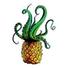 Octopus Pineapple vinyl sticker featuring a golden-yellow pineapple with curling green and turquoise octopus tentacles, detailed suction cups, and bold black illustrated outlines.