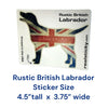 Rustic British Labrador Retriever sticker featuring a standing Lab silhouette filled with distressed red white and blue Union Jack flag artwork