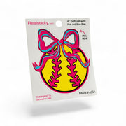 Softball Sticker with Pink Bow