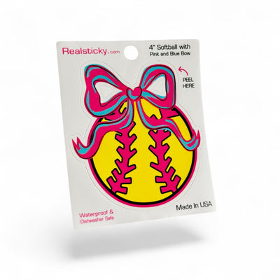 Softball Sticker with Pink Bow