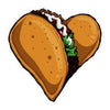 Taco Lover Heart Sticker featuring two crunchy tacos forming a heart with golden shells lettuce and seasoned meat, waterproof vinyl decal measuring 4.5 by 3.5 inches