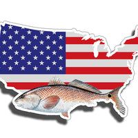 USA Flag Red Drum Fish Sticker