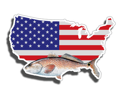 USA Flag Red Drum Fish Sticker