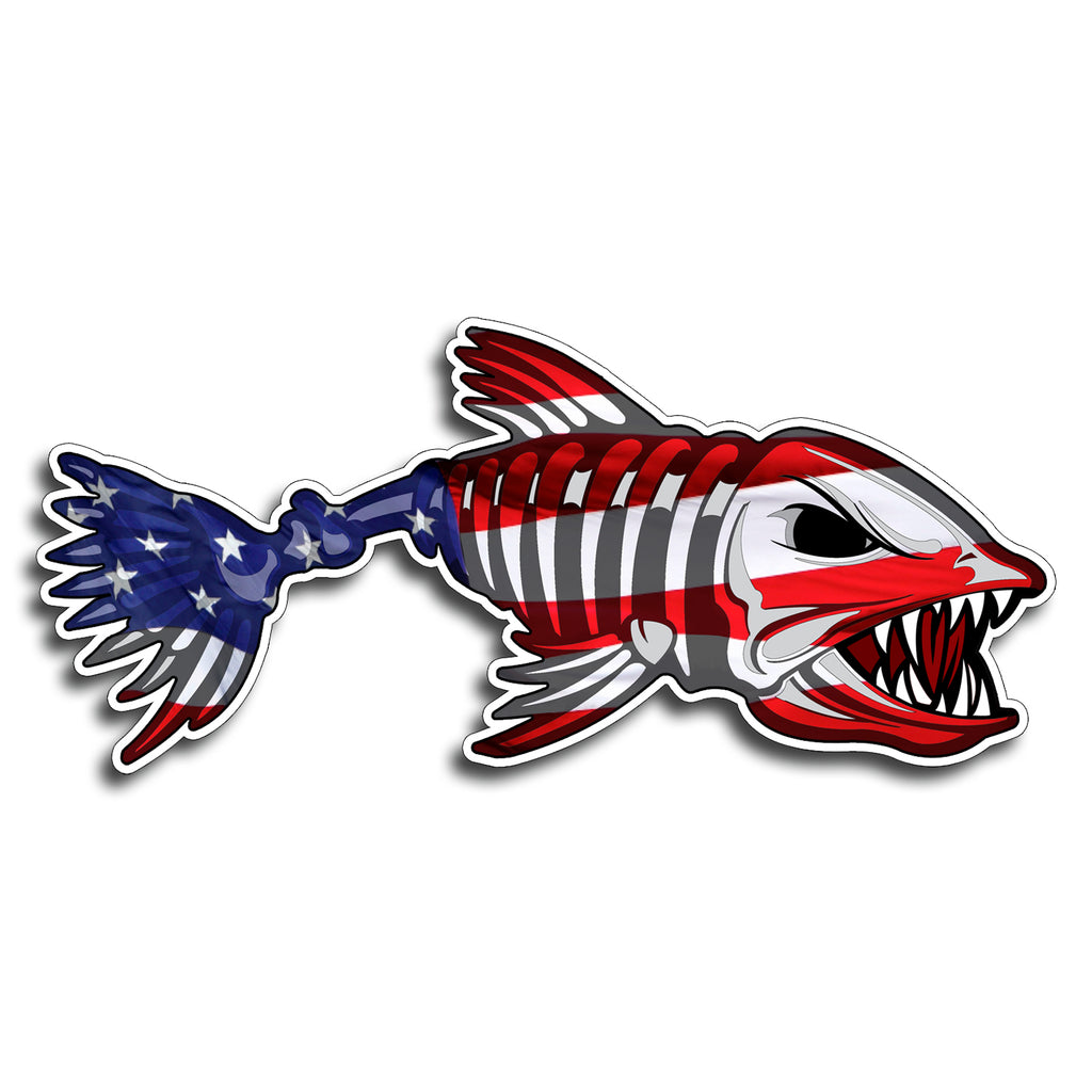 Buy Black and Gray USA Fish American Flag Sticker Custom Printed