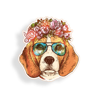 Beagle Dog With Flowers Sticker