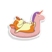 Corgi Swimming in Unicorn float sticker