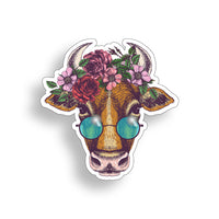 Groovy Cow with Flowers Sticker