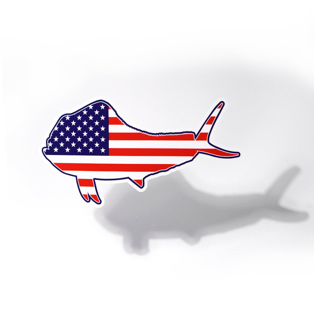 Flag Fish Sticker American Flag Mahi Fish Sticker - USA fishing vinyl decal | Real Sticky