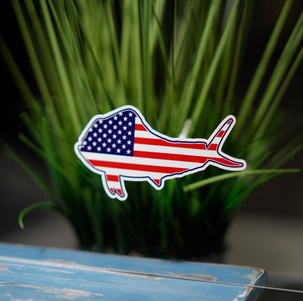 Flag Fish Sticker American Flag Mahi Fish Sticker - USA fishing vinyl decal | Real Sticky